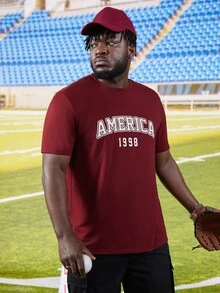 Manfinity Men Plus Letter Graphic Tee - Burgundy - View 3