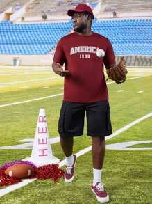 Manfinity Men Plus Letter Graphic Tee - Burgundy - View 5