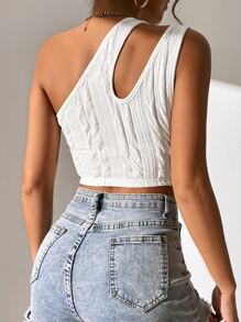 SHEIN Essnce One Shoulder Cut Out Crop Top - White - View 3