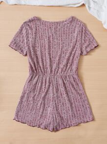 SHEIN 女孩缺口領木耳邊連身短褲 - 酒紅色 - 查看 2