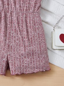 SHEIN 女孩缺口領木耳邊連身短褲 - 酒紅色 - 查看 3