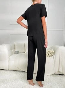 Bộ đồ giản dị Nữ Lá thư Giải trí - màu đen - Xem 2