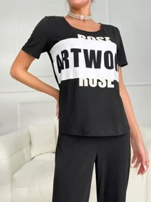 Bộ đồ giản dị Nữ Lá thư Giải trí - màu đen - Xem 4