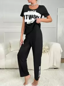 Bộ đồ giản dị Nữ Lá thư Giải trí - màu đen - Xem 1