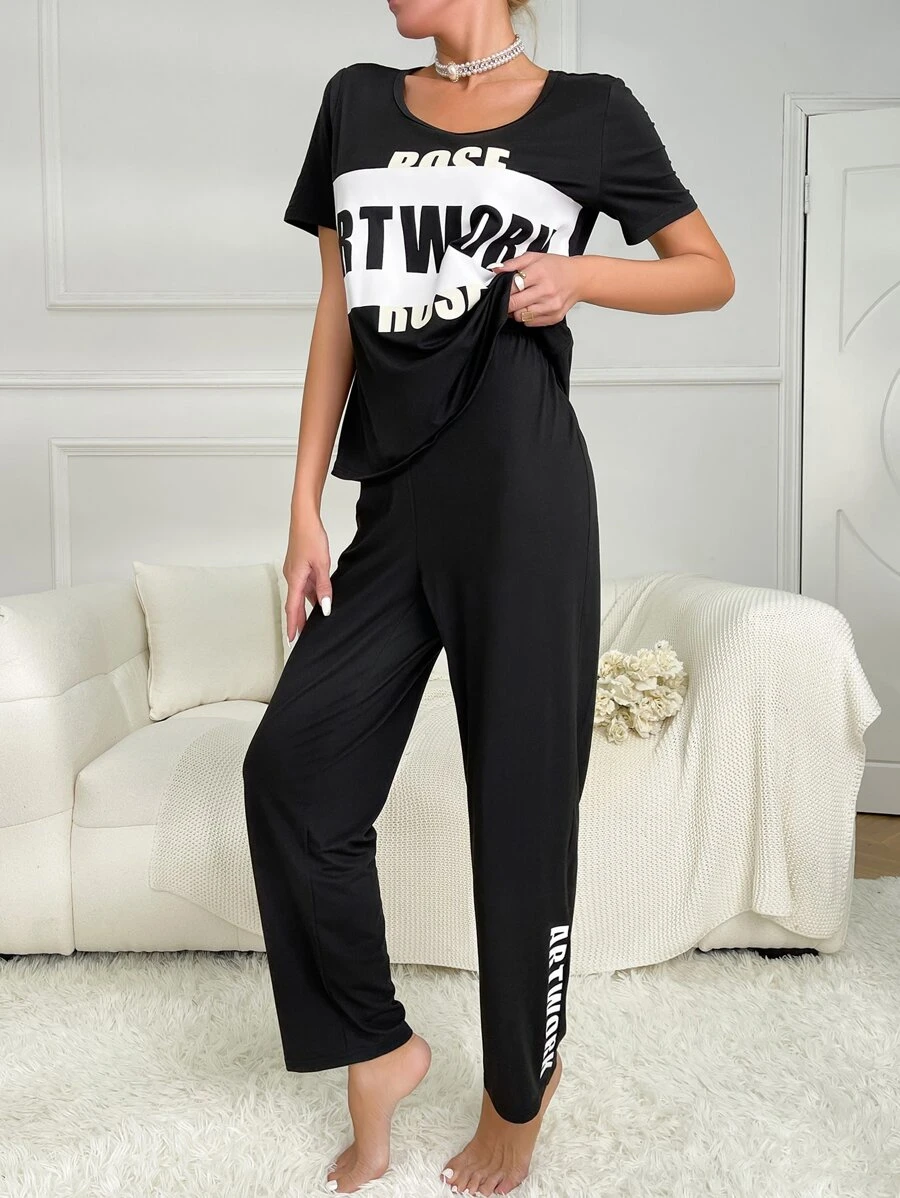 Bộ đồ giản dị Nữ Lá thư Giải trí - màu đen - Xem 1