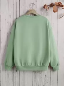 SHEIN Teen Girls Bear & Letter Graphic Pullover - Mint Green - View 2