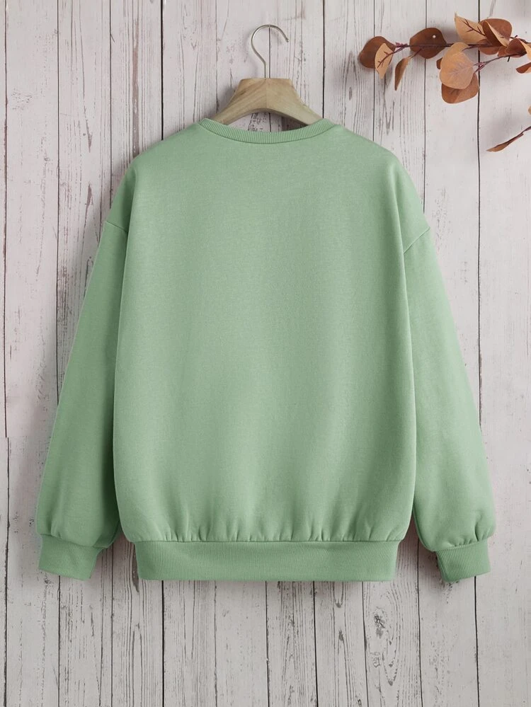 Teen Girls Bear & Letter Graphic Pullover