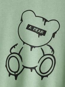 SHEIN Teen Girls Bear & Letter Graphic Pullover - Mint Green - View 3