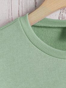SHEIN Teen Girls Bear & Letter Graphic Pullover - Mint Green - View 5
