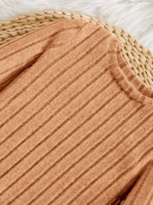 SHEIN Niñitas Pantalones con camiseta tejido de canalé - Naranja - Ver 5