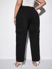 Plus Flap Pocket Cargo Jeans - Black - View 2