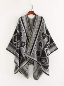 1pc Geometric Pattern Faux Cashmere Shawl - Grey - View 1