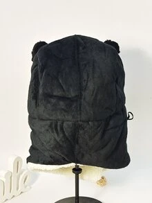 Cartoon Panda Design Trapper Hat With Face Covering - Black and White - View 2