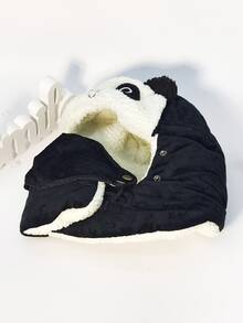 Cartoon Panda Design Trapper Hat With Face Covering - Black and White - View 3