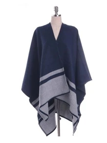 1pc Warm Woolen Shawl Scarf Coat - Blue and White - View 1