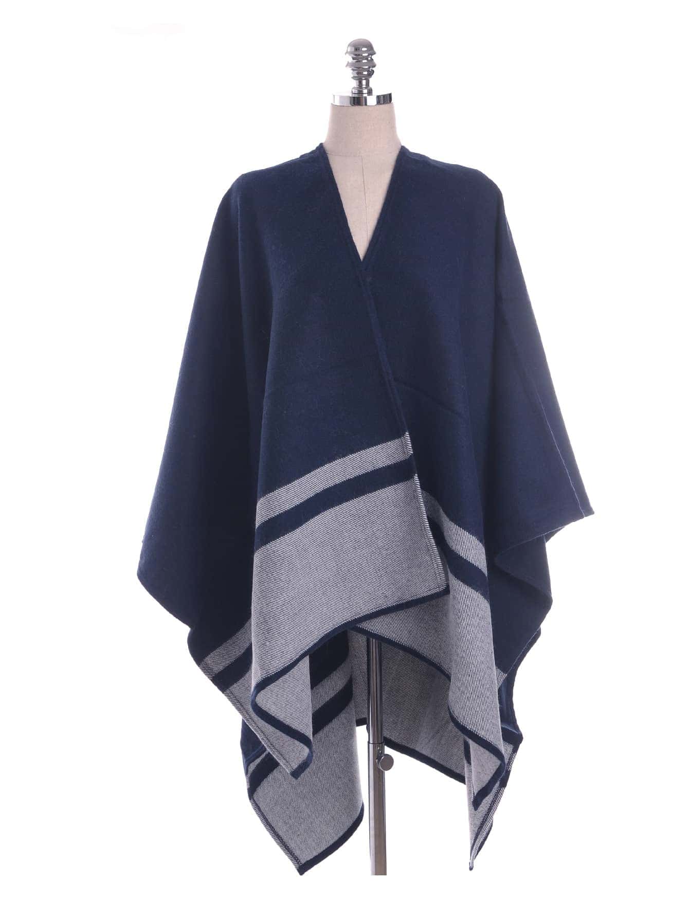 1pc Warm Woolen Shawl Scarf Coat - Blue and White - View 1