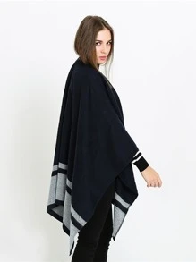 1pc Warm Woolen Shawl Scarf Coat - Blue and White - View 6