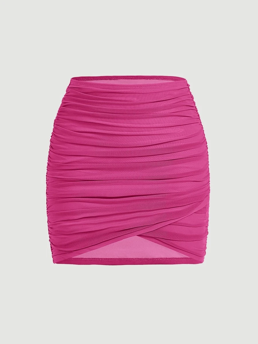 SHEIN MOD Falda ajustada unicolor fruncido - Rosa Fucsia - Ver 1