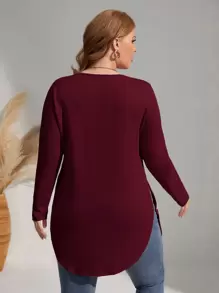 SHEIN LUNE Plus Solid Curved Hem Tee - Burgundy - View 2