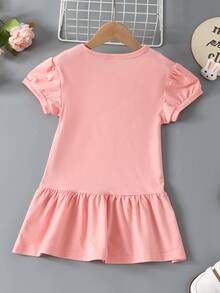 小女童卡通圖案荷葉邊娃娃裙