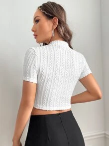 SHEIN ICON Mandarin Collar Cut Out Crop Tee - White - View 2