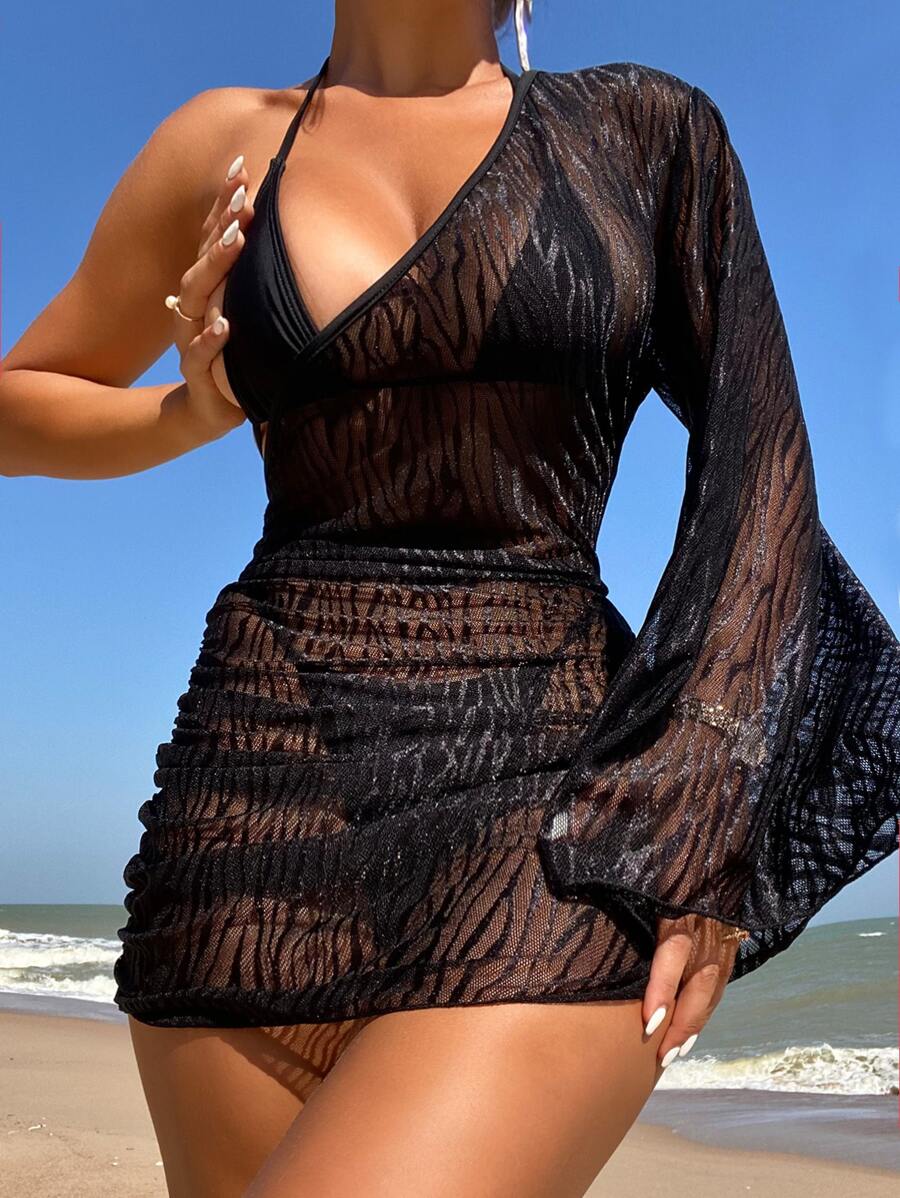 Áo che Nữ Xù cắt màu trơn - màu đen - Xem 1