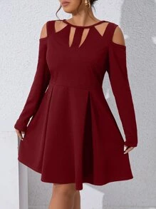 SHEIN Clasi Plus Cut Out Cold Shoulder Dress - Burgundy - View 1
