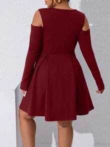 SHEIN Clasi Plus Cut Out Cold Shoulder Dress - Burgundy - View 2
