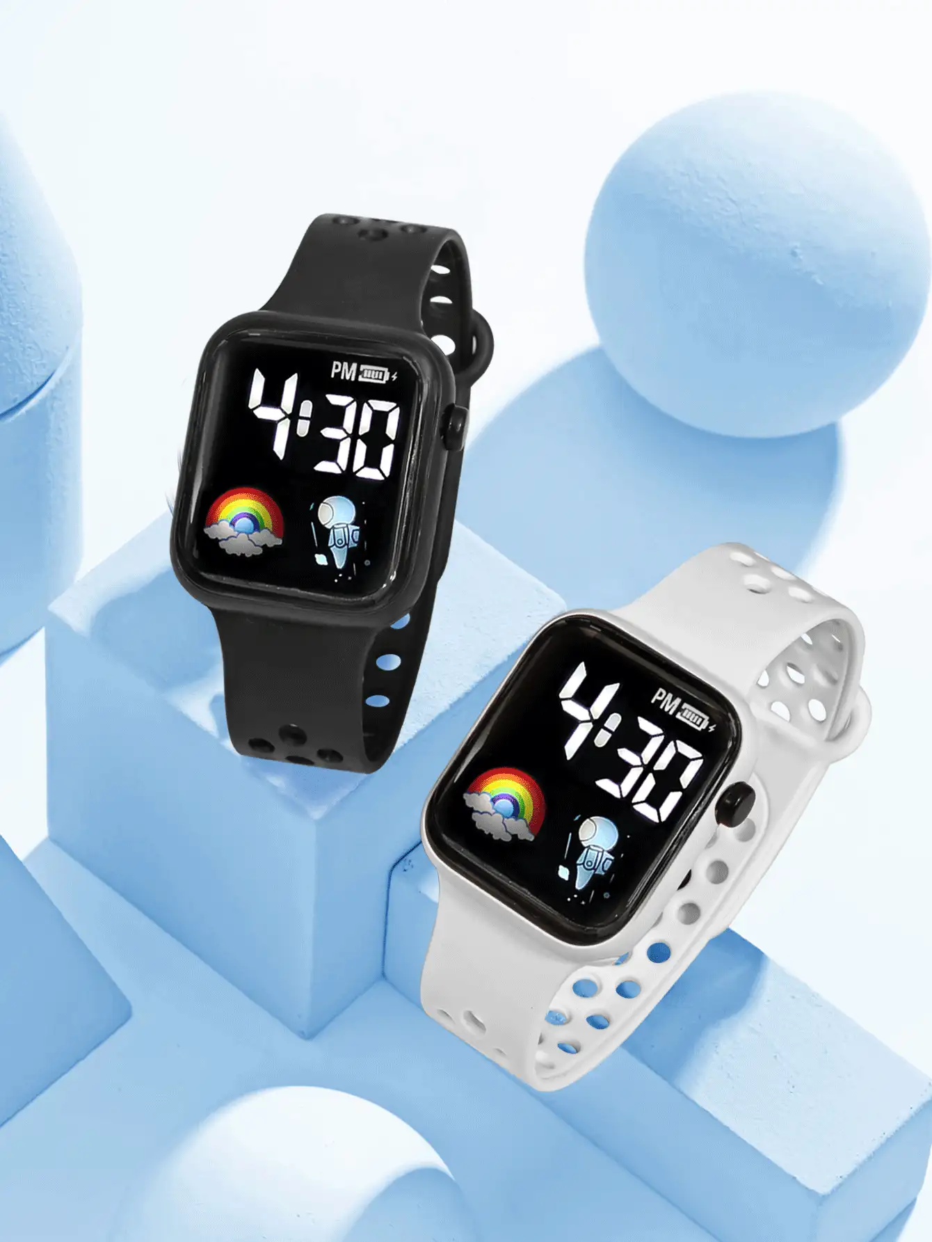 2 件装干电池供电 LED 彩虹太空男孩休闲运动手表套装，适合儿童日常使用 - 彩色 - 查看 3