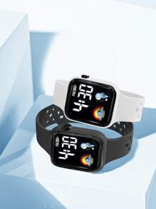 2 件装干电池供电 LED 彩虹太空男孩休闲运动手表套装，适合儿童日常使用 - 彩色 - 查看 4