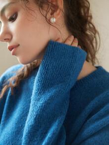 Knit Mix Fluffy Knit Drop Shoulder Jumper - Blue - View 3