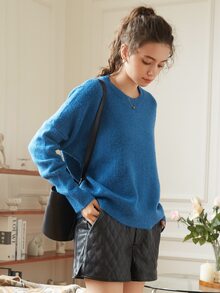 Knit Mix Fluffy Knit Drop Shoulder Jumper - Blue - View 4