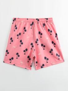 Manfinity Hombres Shorts de natación árbol de coco & con estampado de flamenco - Rosa - Ver 2