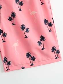Manfinity Hombres Shorts de natación árbol de coco & con estampado de flamenco - Rosa - Ver 3