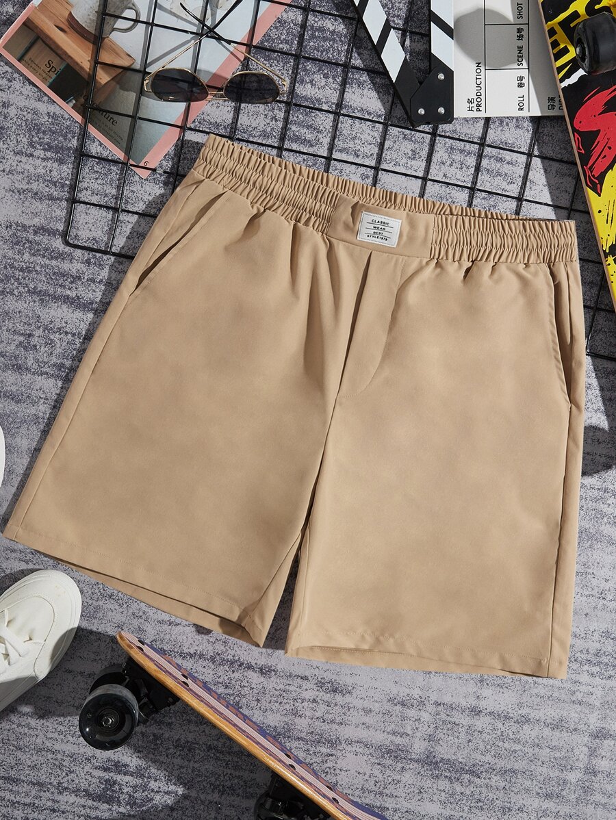 Manfinity Men Letter Patched Detail Shorts - Khaki - View 1