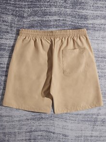 Manfinity Men Letter Patched Detail Shorts - Khaki - View 2