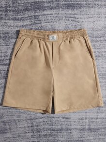Manfinity Men Letter Patched Detail Shorts - Khaki - View 3