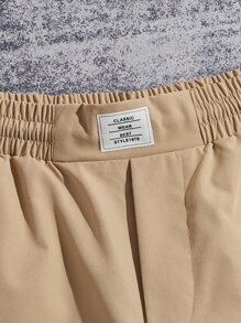Manfinity Men Letter Patched Detail Shorts - Khaki - View 4