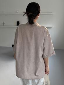 DAZY Button Front Flap Pocket Drop Shoulder Coat - Khaki - View 5