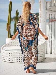 Floral and Leopard Print Split Thigh Cover Up - Multicolor - View 2