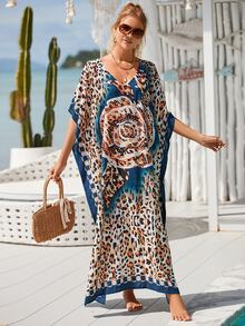 Floral and Leopard Print Split Thigh Cover Up - Multicolor - View 6