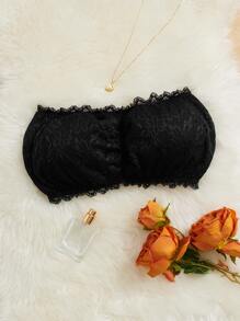 Plus Floral Lace Bandeau Bra - Black - View 1