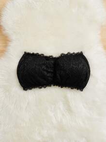 Plus Floral Lace Bandeau Bra - Black - View 3