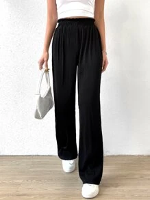 SHEIN EZwear 紙袋腰直筒褲 - 黑色 - 查看 6