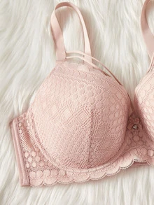 Plus Floral Lace Underwire Bra - Pink - View 4