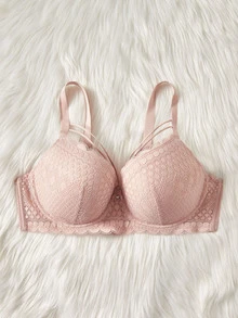 Plus Floral Lace Underwire Bra - Pink - View 5