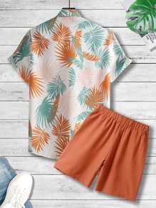 Manfinity RSRT Men Tropical Print Shirt & Drawstring Waist Shorts Without Tee, Beach Vacation Clolorful Set - Multicolor - View 2