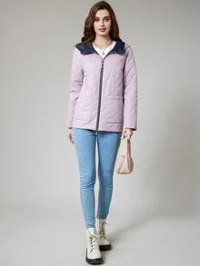 MIEGOFCE Zip Up Hooded Quilted Coat - Lilac Purple - View 4