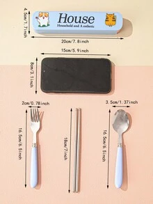 3 piezas con estampado de gato y letra Set cubiertos & 1 pieza Caja - Multicolor - Ver 3