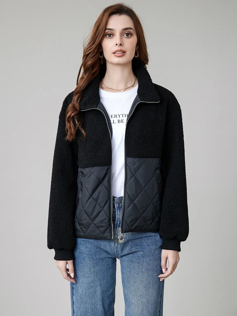 MIEGOFCE Zip Up Teddy Panel Quilted Coat